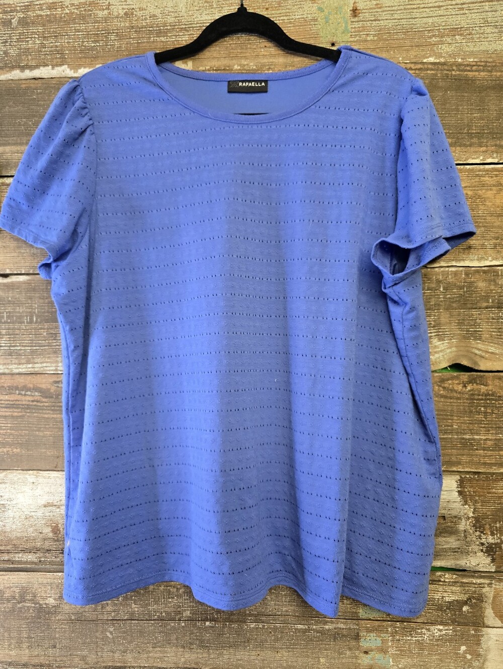 Rafaella Perforated Short-Sleeve Knit Top in Cornflower Blue, Size XXL